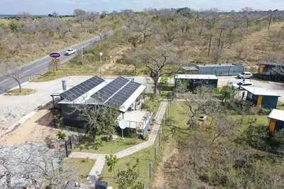 an overhead view of a building with solar panels on it at SleepOver Kruger Gate in Skukuza