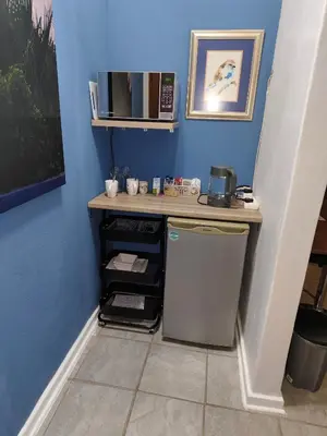 a kitchen with a counter and a small refrigerator at The Garden Inn Guesthouse in Modimolle