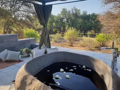 a pond of water with lilies in it at Palala Boutique Game Lodge and Spa in Tom Burke