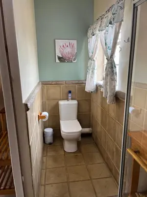 a small bathroom with a toilet and a window at Euforia Guesthouse in Middelburg