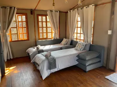 a living room with a couch and a chair at Jabula Bush Camp in Klipdrift