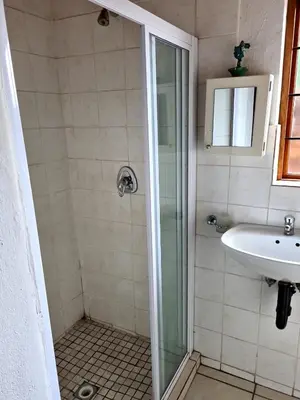 a bathroom with a shower and a sink at Baraka House in Midrand