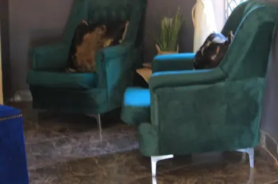 two green chairs with a cat laying in them at BEULAH GROUP BnB in Malamulele
