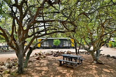 a picnic table sitting under a group of trees at SleepOver Beitbridge in Musina