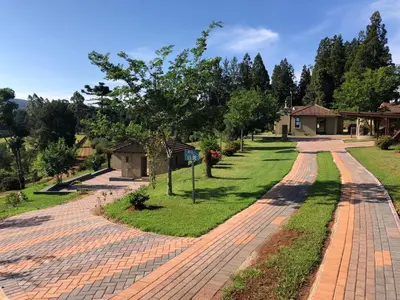 a brick road in a yard with trees at Langalanga on the mountain bend in Tzaneen