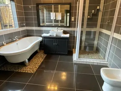 a bathroom with a tub and a shower and a sink at The Bliss Boutique in Louis Trichardt