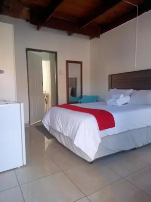 a bedroom with a large white bed in a room at PARK FRONT LODGE in Polokwane