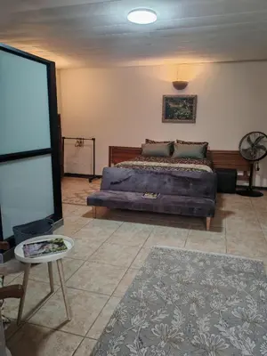 a bedroom with a bed and a flat screen tv at House Olive in Pretoria