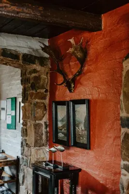 a painting of a room with a wall with two windows at African Leaves Trout Lodge in Dullstroom