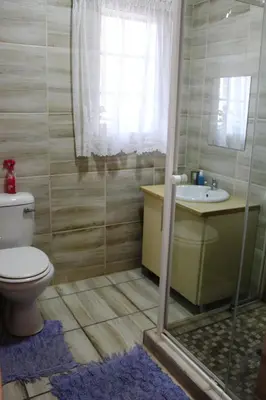 a bathroom with a toilet and a sink at Nature Cottage in Marloth Park