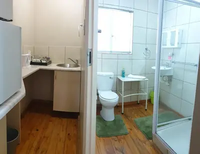 a bathroom with a toilet and a sink and a shower at Georeen Guest House in Polokwane