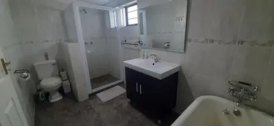 a bathroom with a sink and a shower and a toilet at Kings B&B in Lake Chrissie