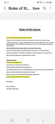 a screenshot of the rules of th save page of a document at Matumi Self Catering in Marloth Park