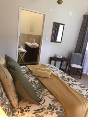 a bedroom with a bed with a sink and a mirror at Ebenhaeser overnight accomodation in Bela-Bela