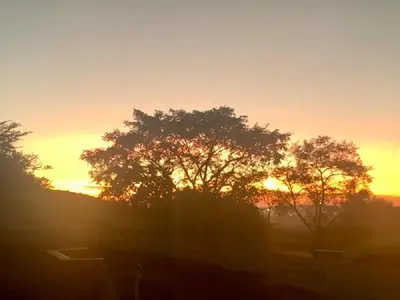 a silhouette of a tree in front of a sunset at Hazyview Accommodation, Bon Repose Cottage 1 in Hazyview