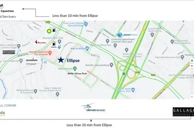 a map of the city of illinois at Luxury Apartment at Ellipse Waterfall, Midrand Near Mall of Africa in Midrand