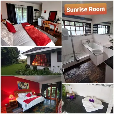 a collage of pictures of a bedroom and a sunrise room at Paradise View Guesthouse in Graskop
