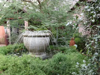 a garden with a bird cage in the grass at Monkey Thorn in Roodeplaat
