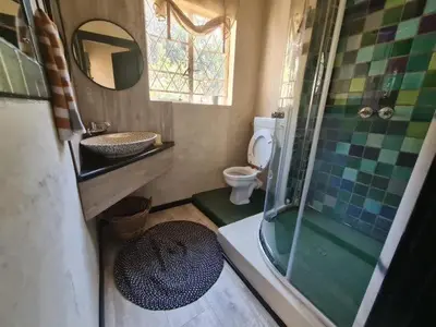 a bathroom with a sink and a shower and a toilet at A Bird Cage Stay & Cottage in Haenertsburg