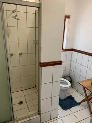 a bathroom with a shower and a toilet at Barnyard Venue in Ermelo