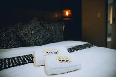 two towels sitting on top of a bed at Senaville Guesthouse in Louis Trichardt