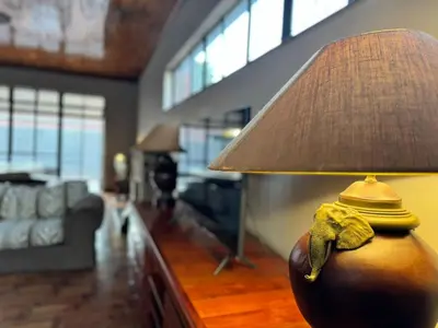 a lamp with a stuffed elephant on it in a living room at Oost Street in Polokwane
