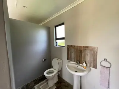 a bathroom with a toilet and a sink at Holbank River Lodge in Ermelo