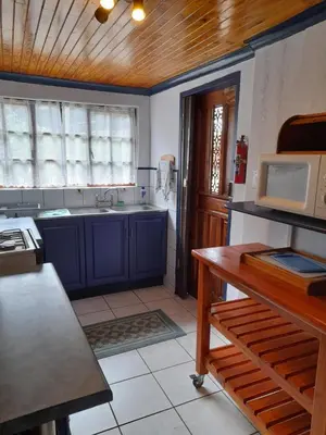 a kitchen with a sink and a microwave at Hawkshead Lodge in Alkmaar