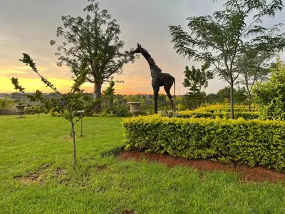 a statue of a giraffe standing in a field at THE BRIDGE BOUTIQUE LODGE in Moletlane