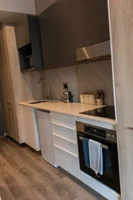 a small kitchen with a stove and a sink at Menlyn Maine Gem in Pretoria