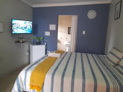 a bedroom with a bed and a tv on the wall at The Rose Guesthouse in Witbank