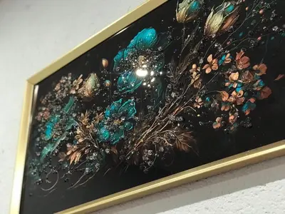 a painting of flowers in a gold frame at Black Owl Lodge in Kempton Park