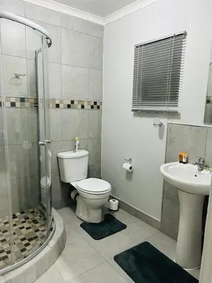 a bathroom with a shower and a toilet and a sink at Reros Apartments in Mankweng in Mankweng