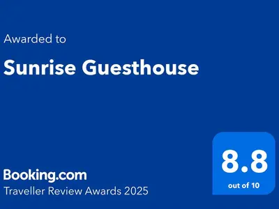 a blue rectangle with the textouched to sunrise guest house at Sunrise Guesthouse in Pretoria