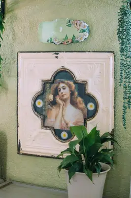 a picture of a woman on a wall with a plant at Blue Bell Guesthouse in Tzaneen