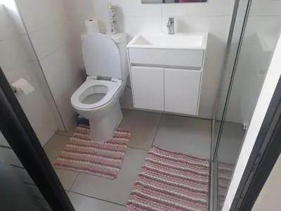 a small bathroom with a toilet and a sink at Neat Appartment, Fourways in Midrand