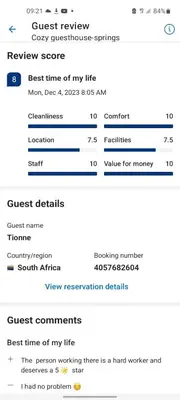 a screenshot of a cell phone with the guest respawnaryresponse score at Cozy guesthouse springs in Springs