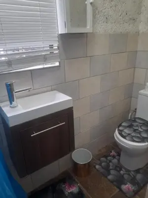 a bathroom with a toilet and a sink at Cozy guesthouse springs in Springs