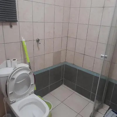 a bathroom with a toilet and a shower at Cozy guesthouse springs in Springs