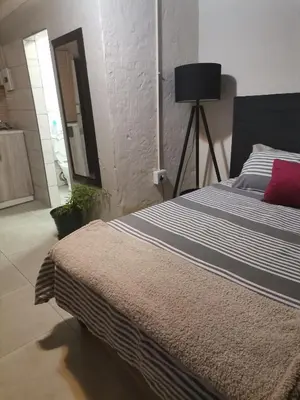 a bedroom with a large bed with a red pillow at Comfort place 2 in Pretoria