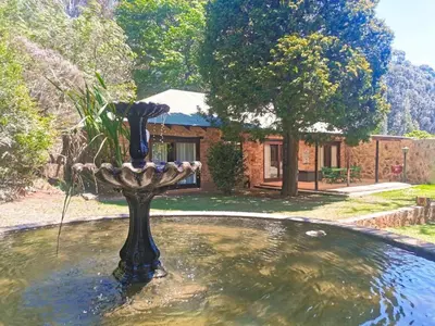 a fountain in the middle of a pool of water at Kinloch Lodge in Dullstroom