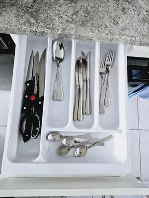 a white tray with utensils in a kitchen at Quantum Heights - Studio Apartment - 2 nights minimum booking in Fourways
