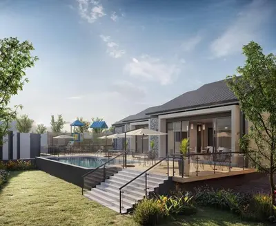 a house with a swimming pool and a yard at Blue Lilly - 50 on Lever Unit 19 in Midrand