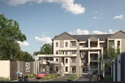 a rendering of a building with people walking in front of it at Blue Lilly - 50 on Lever Unit 19 in Midrand
